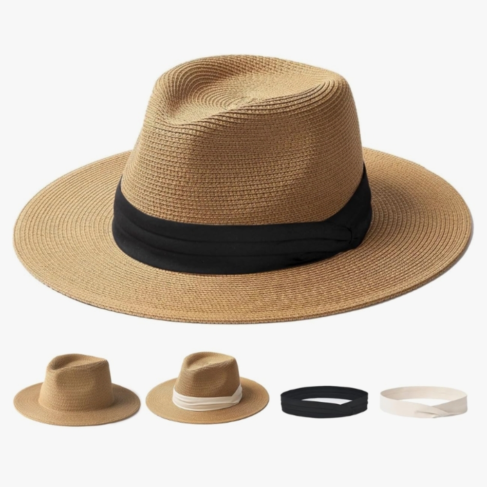 NWT Stylish Tan Sun Hat with Black or Cream Band